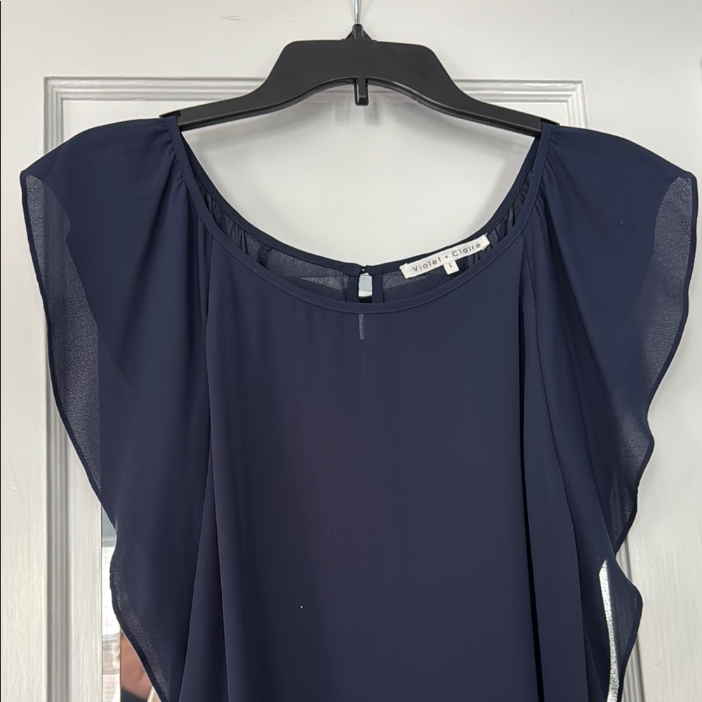 Violet + Claire Navy Blue Chiffon-like Women's Top